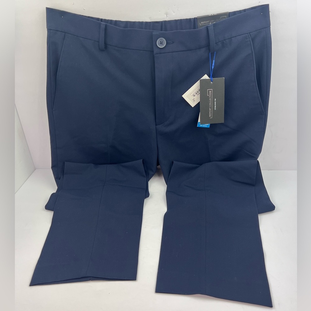 TEPORT COLLECTION SLIM FIT STRETCH NAVY BLUE DRESS PANTS, SIZE 36x32 POLY MIX